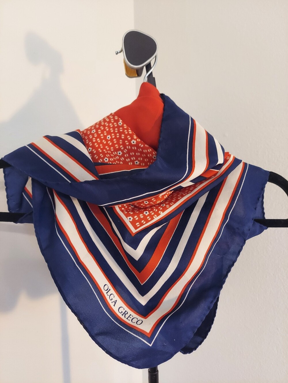 Olga Greco Vintage Square Orange, White and Blue Scarf